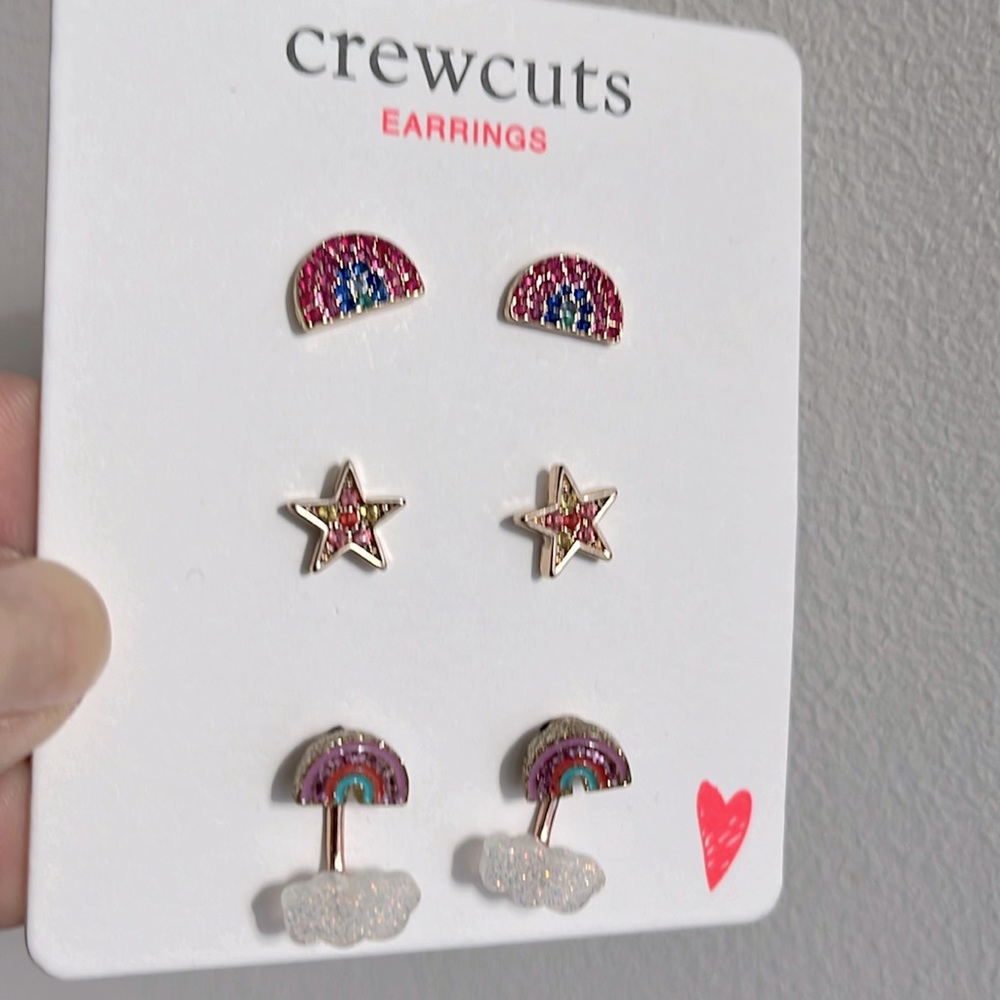 Crewcuts/ J Crew 3pc earrings set: sparkly rainbow, star, 2 part rainbow & cloud